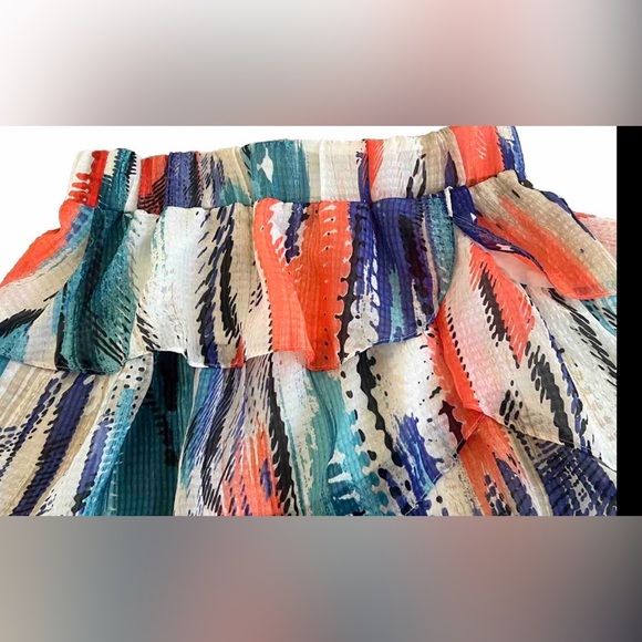 GUESS Tiered Ruffled Purple Orange Cream Summer Chiffon Mini Skirt Size Small - Picture 2 of 7